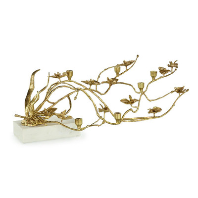John Richard Orchids in Bloom Candleholder - Large Brass