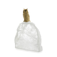 John Richard Perched Brass Owl Sculpture on Selenite - Large
