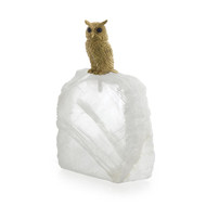John Richard Perched Brass Owl Sculpture on Selenite - Small