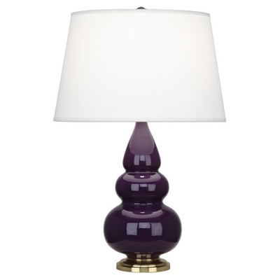 Small Triple Gourd Table Lamp - Antique Natural Brass - Amethyst
