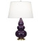 Small Triple Gourd Table Lamp - Antique Natural Brass - Amethyst