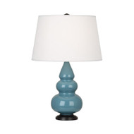 Small Triple Gourd Table Lamp - Deep Patina Bronze - Steel Blue