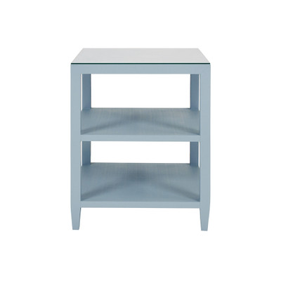 Worlds Away Amie Side Table - Textured Light Blue Linen