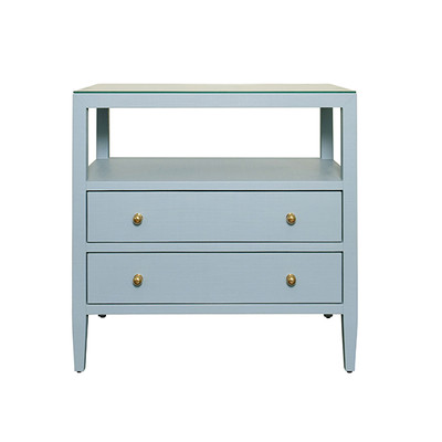 Worlds Away Douglas Side Table - Textured Light Blue Linen