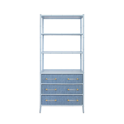 Worlds Away Flynn Etagere - Blue Dyed Grasscloth