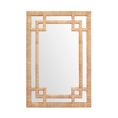 Worlds Away Geneva Mirror - Wrapped Natural Rattan