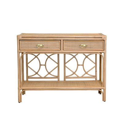 Worlds Away Gideon Console Table - Natural Rattan