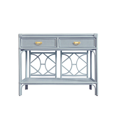 Worlds Away Gideon Console Table - Rattan Painted Light Blue