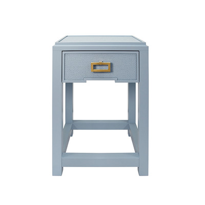 Worlds Away Jean Side Table - Light Blue Grasscloth