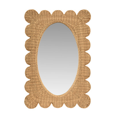 Worlds Away Lillian Mirror - Woven Natural Rattan