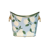 Worlds Away Small Oval Wastebasket With Lion Handles - Blue