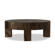 Four Hands Abaso Round Coffee Table 42" - Ebony Rustic Wormwood Oak