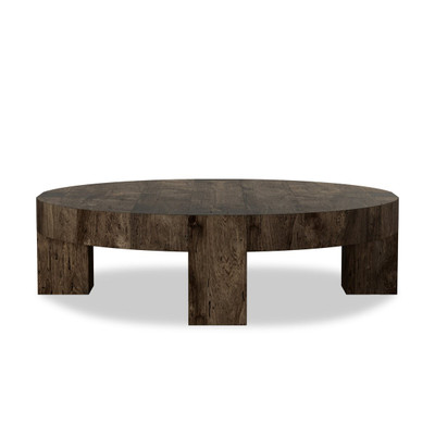Four Hands Abaso Round Coffee Table - Ebony Rustic Wormwood Oak