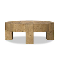 Four Hands Abaso Round Coffee Table 42" - Rustic Wormwood Oak