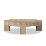 Four Hands Abaso Round Coffee Table - Whitewash Rustic Wormwood Oak