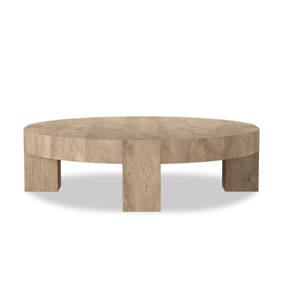 Four Hands Abaso Round Coffee Table - Whitewash Rustic Wormwood Oak
