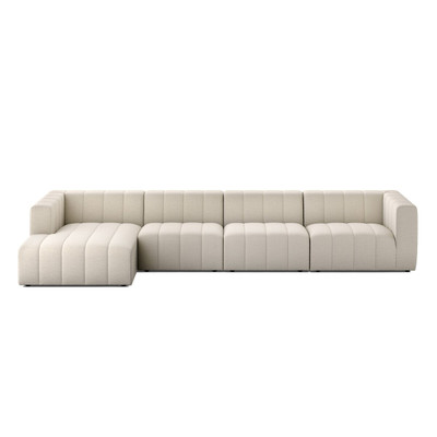 Four Hands Langham Channeled 3PC RAF Sectional W/ Ottoman - Crypton Nomad Snow