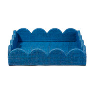 Jamie Young Wonderland Scalloped Small Decorative Raffia Tray - Indigo
