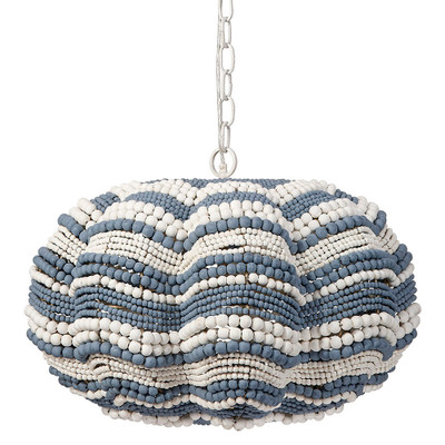 Jamie Young Clamshell Wood Beaded 3-Light Small Chandelier - Blue
