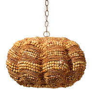Jamie Young Clamshell Wood Beaded 3-Light Small Chandelier - Natural