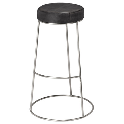 Jamie Young Henry Round Leather Bar Stool - Charcoal