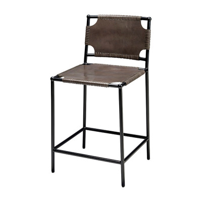 Jamie Young Asher Leather Counter Stool - Grey NEW