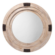 Jamie Young Foreman Wood Round Wall Mirror - White Washed