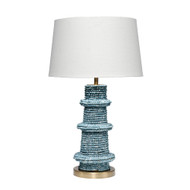 Jamie Young Rowan Wood Beaded Table Lamp with Linen Shade - Blue