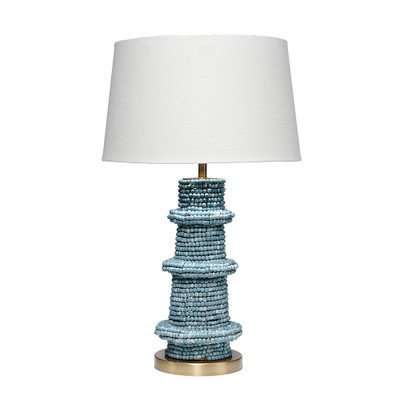 Jamie Young Rowan Wood Beaded Table Lamp with Linen Shade - Blue