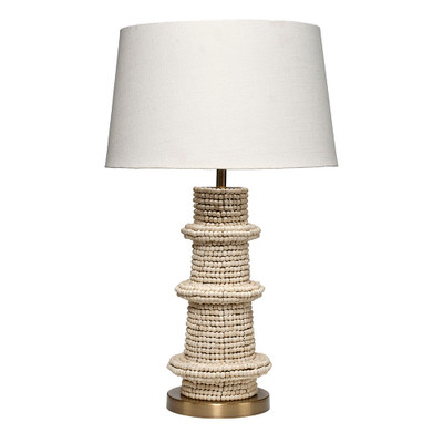 Jamie Young Rowan Wood Beaded Table Lamp with Linen Shade - Cream