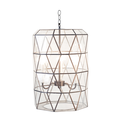 Moderna Large Faceted Glass Lantern With Candle Cluster