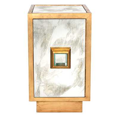 Savannah Antique Mirror And Gold Leaf One Door Side Table Cabinet