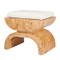 Biggs Burl Wood Stool With A White Linen Cushion