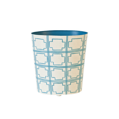 Oval Wastebasket Turquoise And Cream