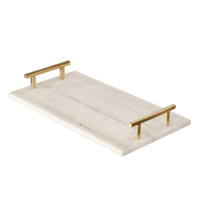 Lincoln White Marble Tray With Brass Handles