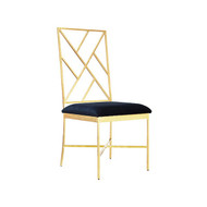 Ashton Fretwork Back Gold Leaf Chair With Navy Velvet Cushion