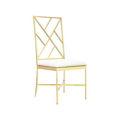 Ashton Fretwork Back Gold Leaf Chair With White Vinyl Cushion