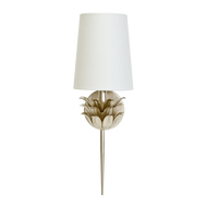 Delilah Silver Leaf One Arm Sconce With 3 Layer Leaf Motif & White Linen Shade