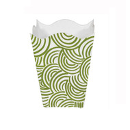 Square Wave Top Wastebasket With Hand Painted Design In Green