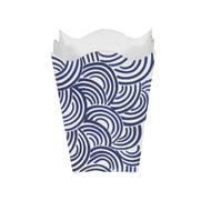 Square Wave Top Wastebasket With Hand Painted Design In Navy