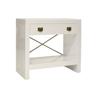Dalton White Lacquer One Drawer Side Table With Antique Brass Hardware