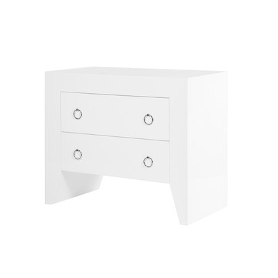 Easton White Lacquer Two Drawer Side Table With Nickel Hardware