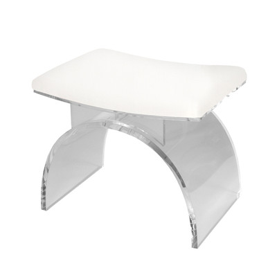 Marlowe Lucite Arched Stool Base With White Linen Cushion