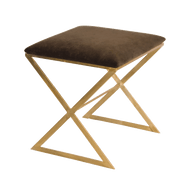 "X" Side Stool In Gold Leaf With Brown Velvet Top