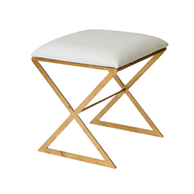 "X" Side Stool In White Faux Ostrich Top