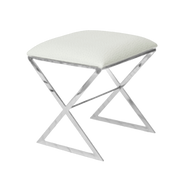 "X" Side Stool In Nickel Plate With White Faux Ostrich Top