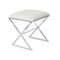 "X" Side Stool In Nickel Plate With White Faux Ostrich Top