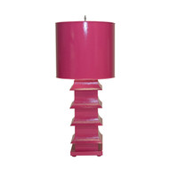 Hot Pink Painted Large Tole Pagoda Lamp With 13" Dia Painted Tole Shade
