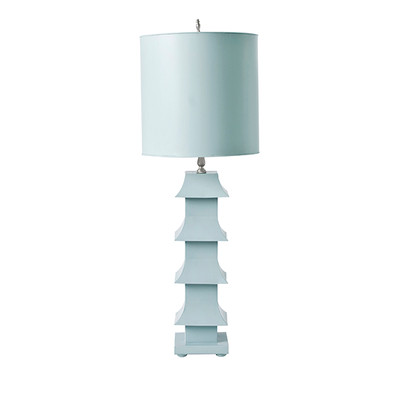 Powder Blue Painted Tole Pagoda Lamp With 11" Dia Painted Tole Shade