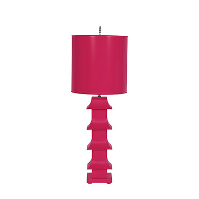 Hot Pink Painted Tole Pagoda Lamp With 11" Dia Painted Tole Shade